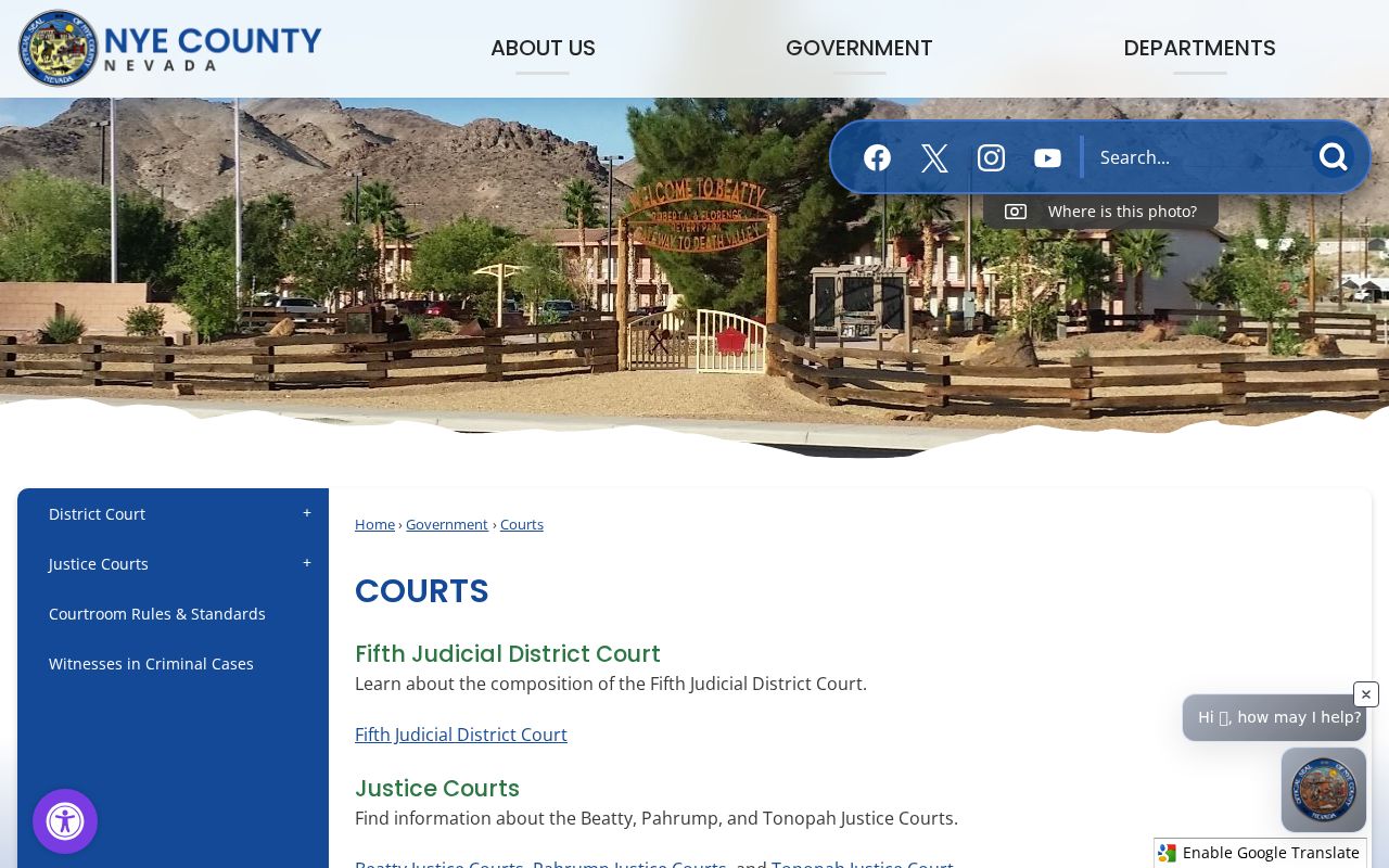 Nye County court directory for warrant records