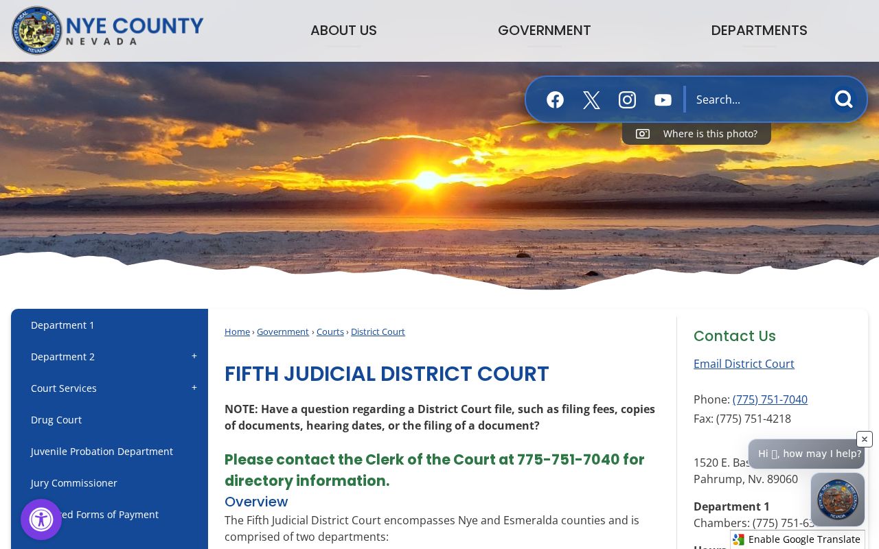 Fifth Judicial District Court departments for Nye County warrant searches