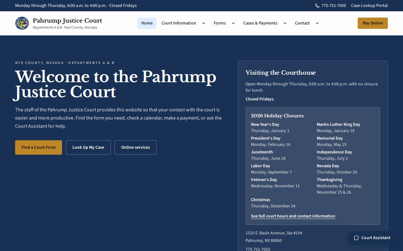 Pahrump Justice Court jurisdiction and warrant record route