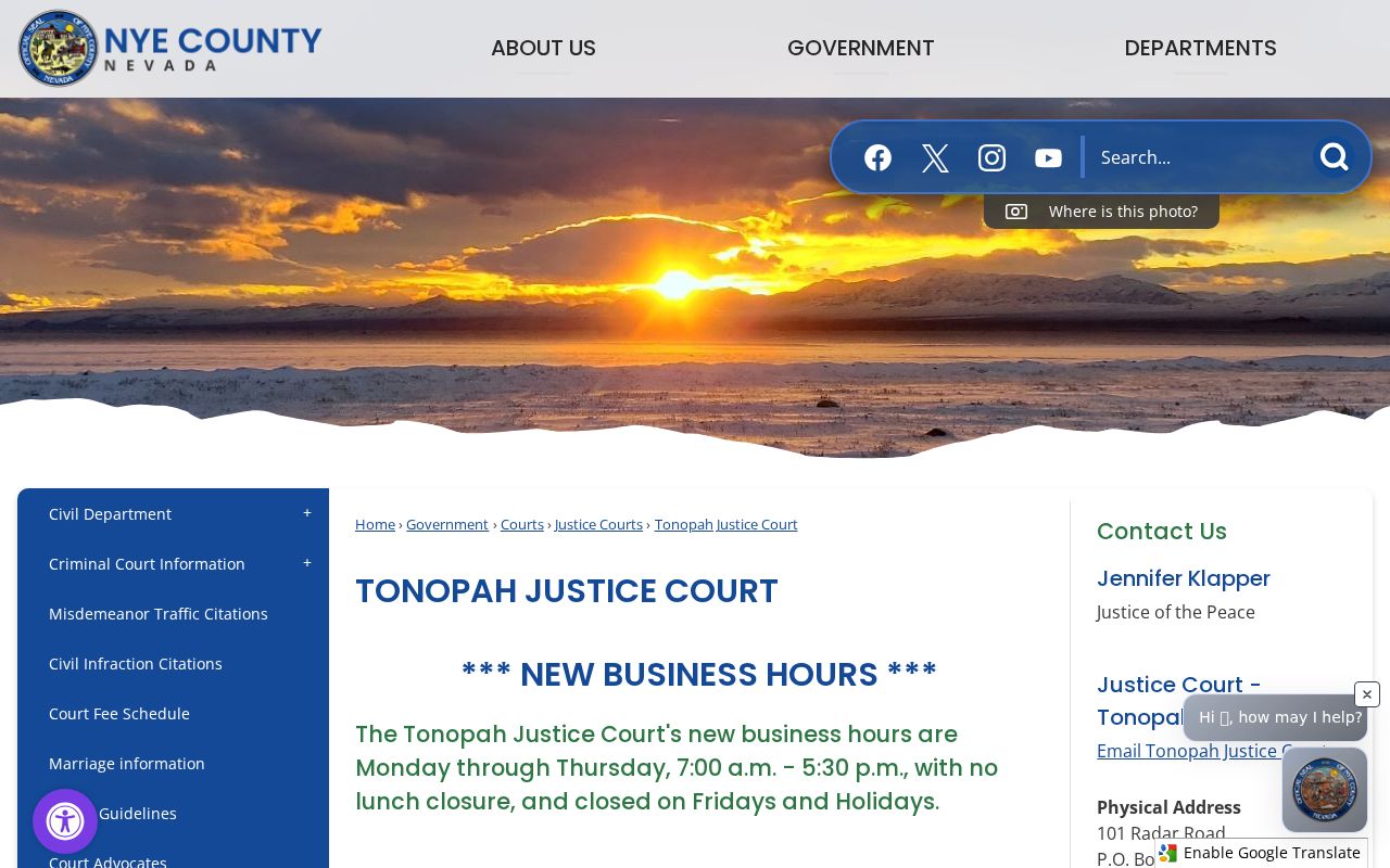 Tonopah Justice Court warrant and bail functions in Nye County