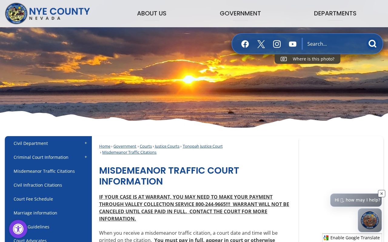 Tonopah misdemeanor traffic case at-warrant route in Nye County