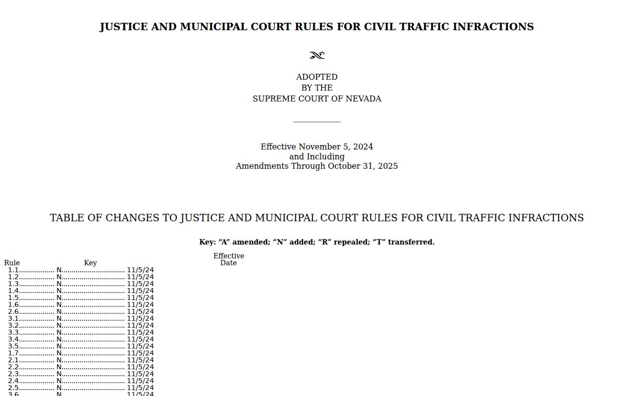 Nevada civil traffic rules and no-warrant text for Nye County records