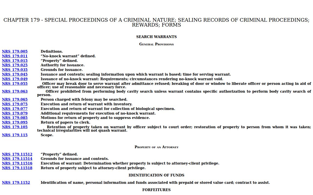 Nevada warrant affidavit and sealing rules relevant to Nye County records