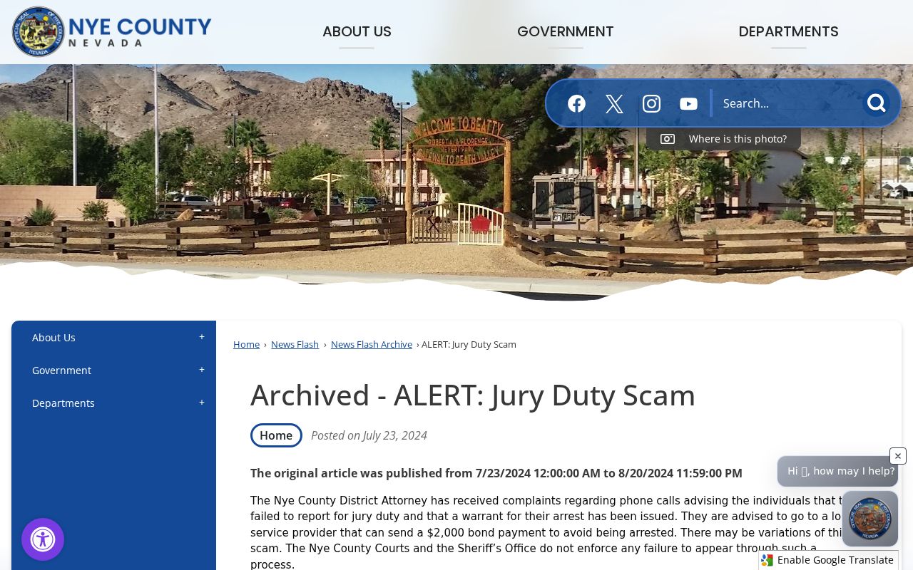Nye County jury-duty warrant scam warning and safe verification
